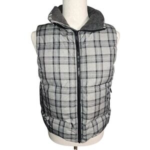 Gap Gray and Black Plaid Women's Zip up Puffer Vest with Zip Pockets XS